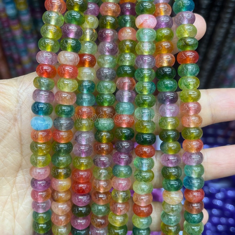 Dyed Multicolor Jade Smooth Rondelle Beads Strands, Approx 5x8mm, 38cm/strand