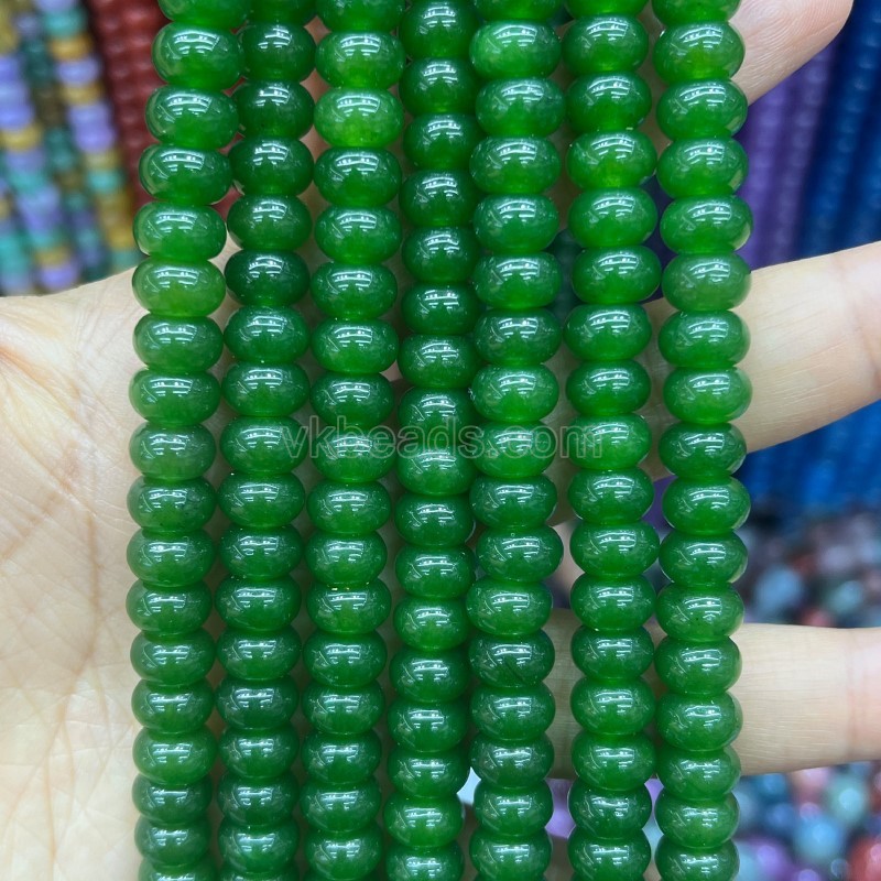 Dyed Dark Green Color Jade Smooth Rondelle Beads Strands, Approx 5x8mm, 38cm/strand