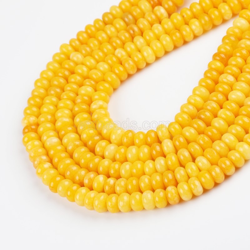 Dyed Yellow Color Jade Smooth Rondelle Beads Strands, Approx 5x8mm, 38cm/strand