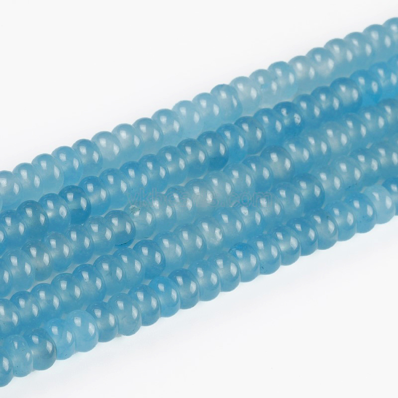 Dyed Lake Blue Jade Smooth Rondelle Beads Strands, Approx 5x8mm, 38cm/strand
