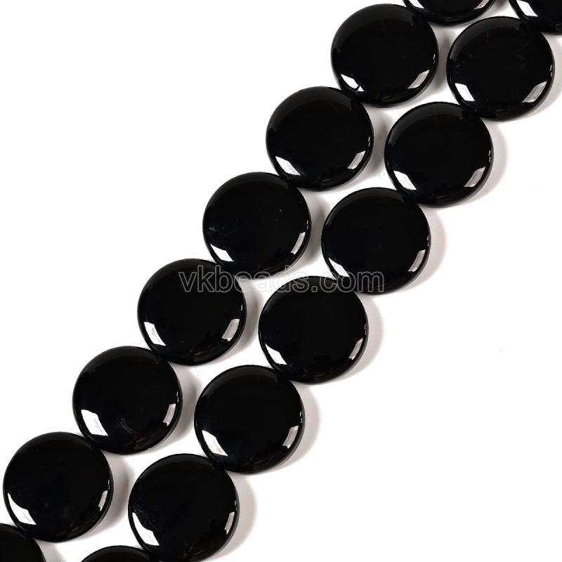 Black Obsidian Smooth Coin Beads Strarnds, Flat Round/Disc, Approx 14-30mm, 38cm/strand