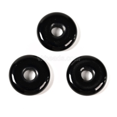 Gemstone Black Stone(Synthetic) Donut Charm Pendants, Approx 20mm, Sell by Piece