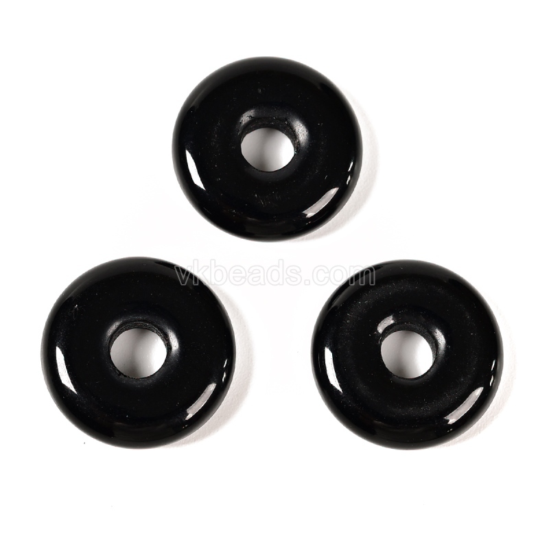 Gemstone Black Stone(Synthetic) Donut Charm Pendants, Approx 20mm, Sell by Piece
