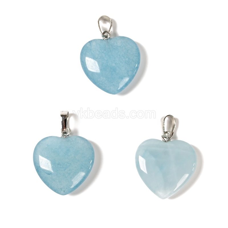 Dyed/Synthetic Gemstone Smooth Puffy Heart Charm Pendants, with Rhodium Plated Base Metal Pinch, Approx 20mm, Sell by Piece