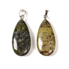Gemstone Smooth Puffy Teardrop Charm Pendants, with Rhodium Plated Base Metal Pinch, Approx 15x30mm, Sell by Piece