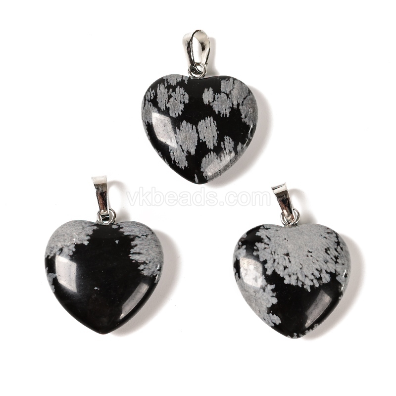 Natural Gemstone Smooth Puffy Heart Charm Pendants, with Rhodium Plated Base Metal Pinch, Approx 20mm, Sell by Piece