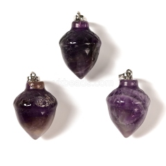 Green Aventurine Carved Pine Nuts Charm Pendants, with Rhodium Plated Base Metal Pinch, Approx 15x20mm, Sell by Piece