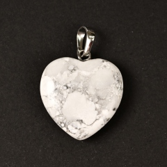 Natural Gemstone Smooth Puffy Heart Charm Pendants, with Rhodium Plated Base Metal Pinch, Approx 20mm, Sell by Piece