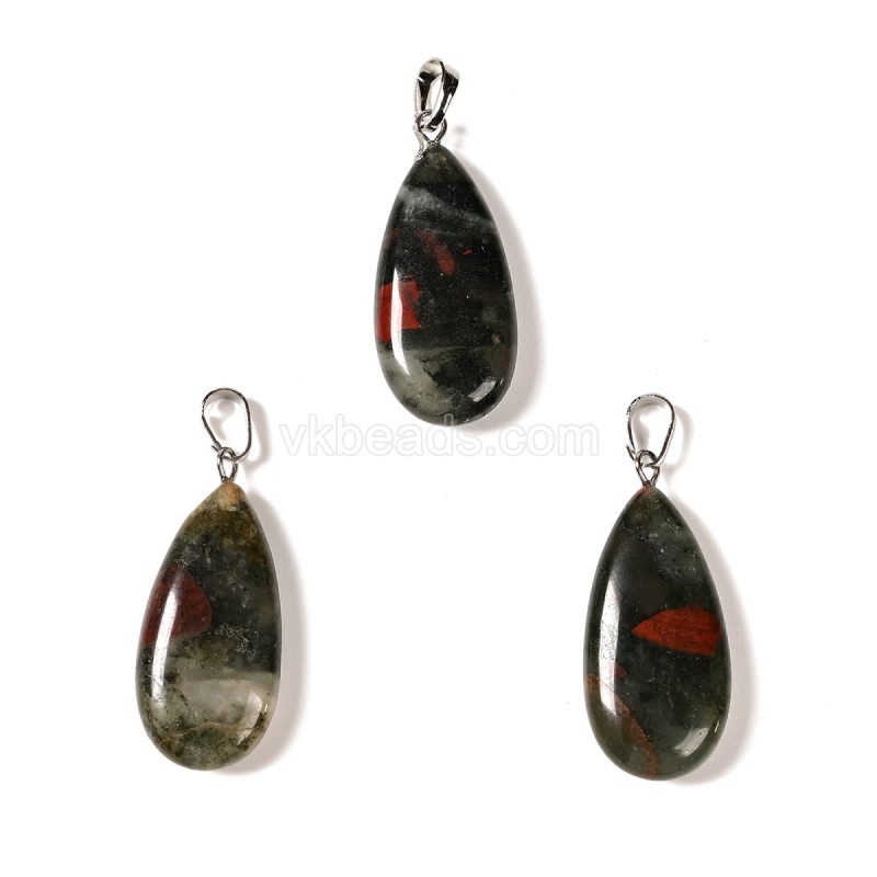 Gemstone Smooth Puffy Teardrop Charm Pendants, with Rhodium Plated Base Metal Pinch, Approx 15x30mm, Sell by Piece
