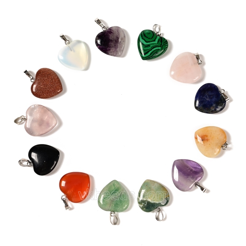 Dyed/Synthetic Gemstone Smooth Puffy Heart Charm Pendants, with Rhodium Plated Base Metal Pinch, Approx 20mm, Sell by Piece