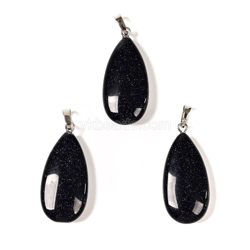 Gemstone Smooth Puffy Teardrop Charm Pendants, with Rhodium Plated Base Metal Pinch, Approx 15x30mm, Sell by Piece