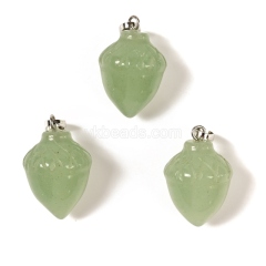Green Aventurine Carved Pine Nuts Charm Pendants, with Rhodium Plated Base Metal Pinch, Approx 15x20mm, Sell by Piece
