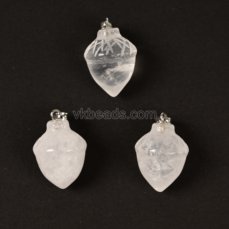 Green Aventurine Carved Pine Nuts Charm Pendants, with Rhodium Plated Base Metal Pinch, Approx 15x20mm, Sell by Piece