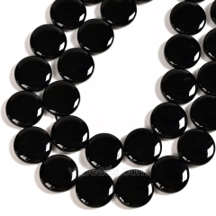Black Obsidian Smooth Coin Beads Strarnds, Flat Round/Disc, Approx 14-30mm, 38cm/strand