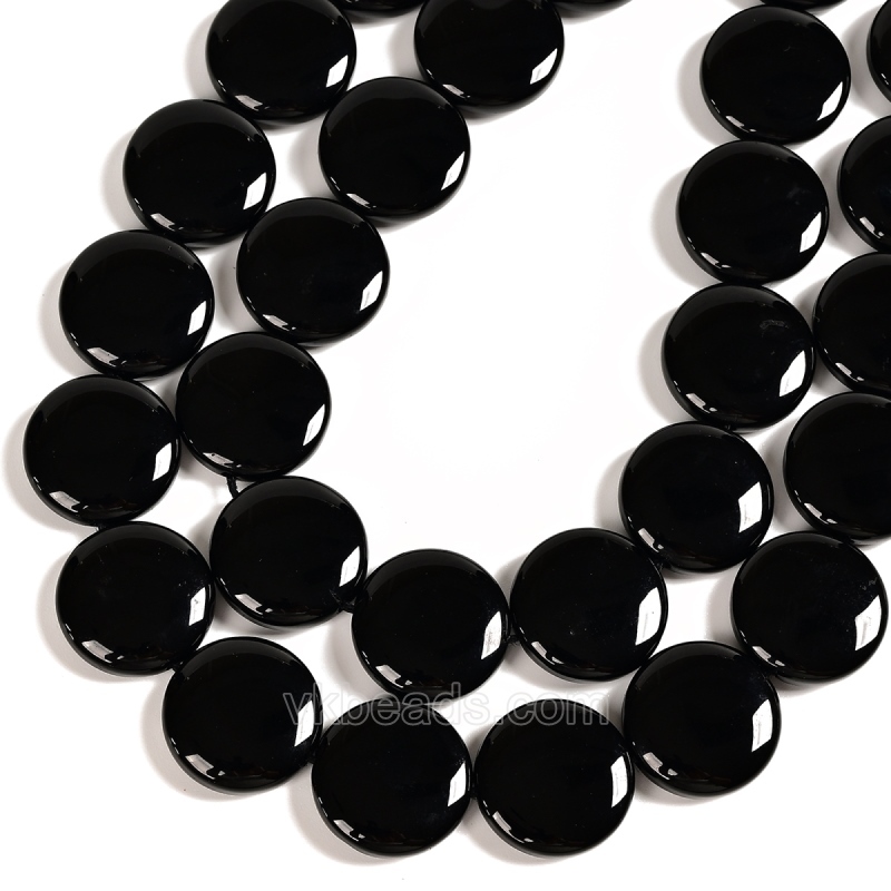 Black Obsidian Smooth Coin Beads Strarnds, Flat Round/Disc, Approx 14-30mm, 38cm/strand