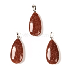 Gemstone Smooth Puffy Teardrop Charm Pendants, with Rhodium Plated Base Metal Pinch, Approx 15x30mm, Sell by Piece