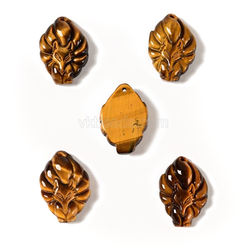 Yellow Tiger Eye Carved Charm Pendants, Fox, with Drilled Hole, Approx 20x29mm, Sell by Piece