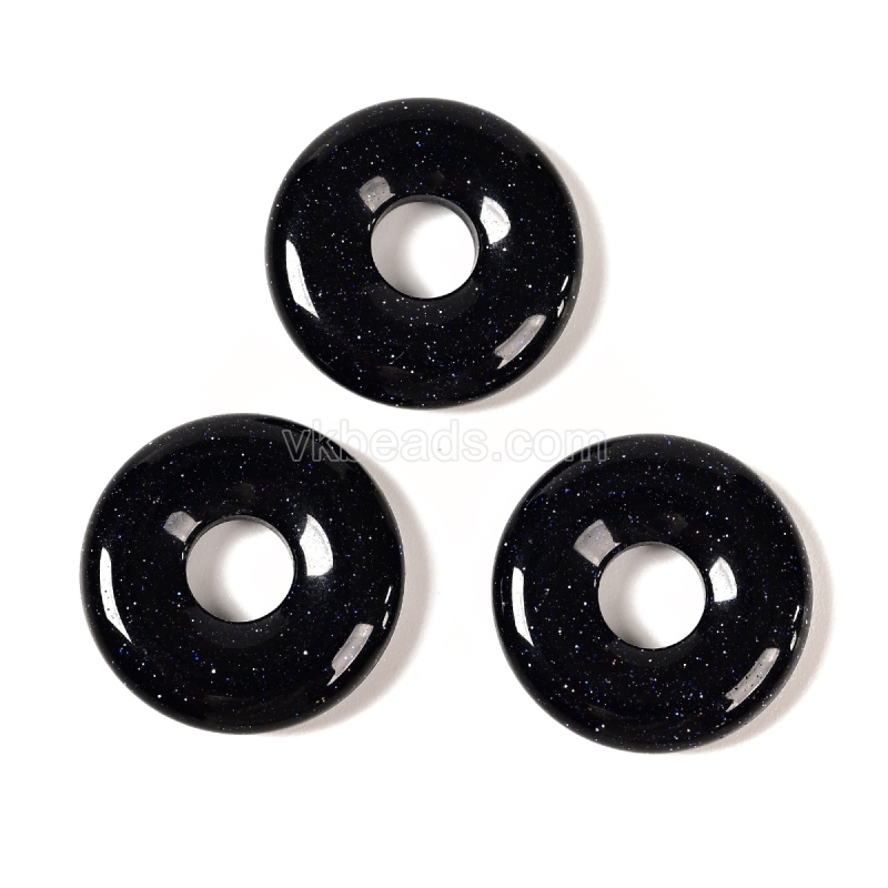 Gemstone Black Stone(Synthetic) Donut Charm Pendants, Approx 20mm, Sell by Piece