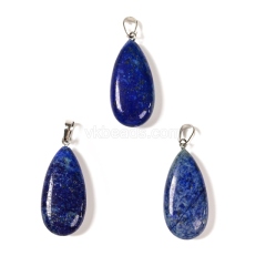 Gemstone Smooth Puffy Teardrop Charm Pendants, with Rhodium Plated Base Metal Pinch, Approx 15x30mm, Sell by Piece