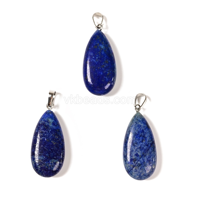 Gemstone Smooth Puffy Teardrop Charm Pendants, with Rhodium Plated Base Metal Pinch, Approx 15x30mm, Sell by Piece