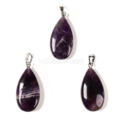 Gemstone Smooth Puffy Teardrop Charm Pendants, with Rhodium Plated Base Metal Pinch, Approx 15x30mm, Sell by Piece