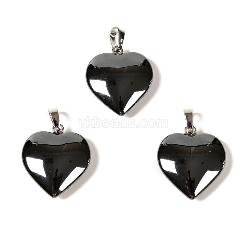 Dyed/Synthetic Gemstone Smooth Puffy Heart Charm Pendants, with Rhodium Plated Base Metal Pinch, Approx 20mm, Sell by Piece