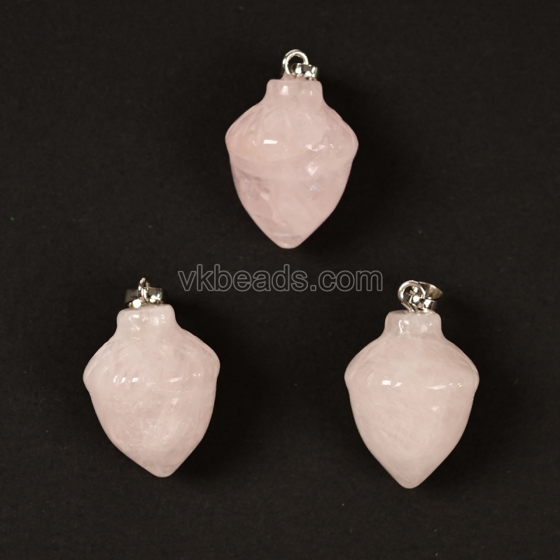 Green Aventurine Carved Pine Nuts Charm Pendants, with Rhodium Plated Base Metal Pinch, Approx 15x20mm, Sell by Piece