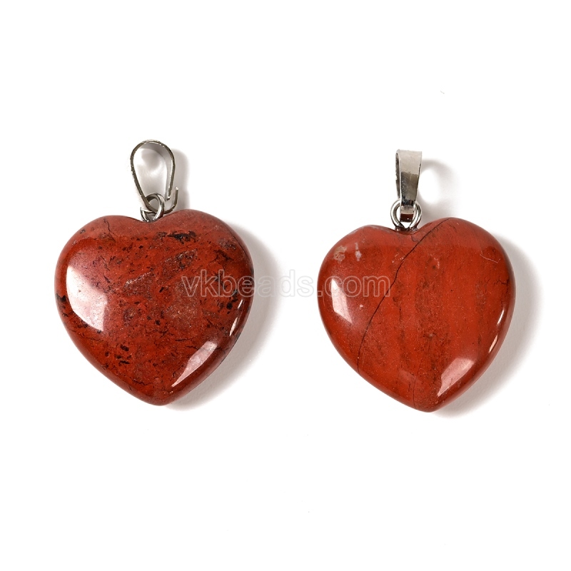 Natural Gemstone Smooth Puffy Heart Charm Pendants, with Rhodium Plated Base Metal Pinch, Approx 20mm, Sell by Piece