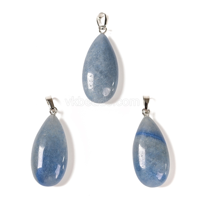 Gemstone Smooth Puffy Teardrop Charm Pendants, with Rhodium Plated Base Metal Pinch, Approx 15x30mm, Sell by Piece