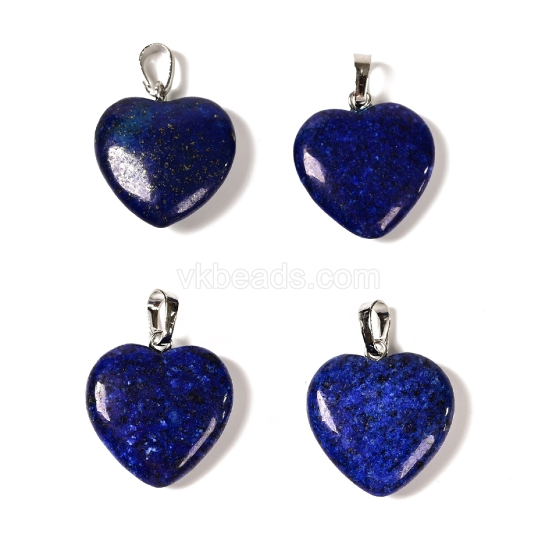 Dyed/Synthetic Gemstone Smooth Puffy Heart Charm Pendants, with Rhodium Plated Base Metal Pinch, Approx 20mm, Sell by Piece