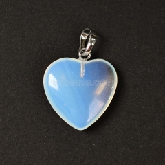 Dyed/Synthetic Gemstone Smooth Puffy Heart Charm Pendants, with Rhodium Plated Base Metal Pinch, Approx 20mm, Sell by Piece