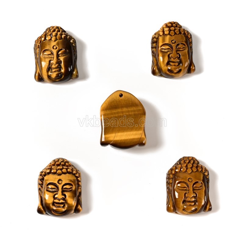 Yellow Tiger Eye Carved Charm Pendants, Buddha Head, with Drilled Hole, Approx 20x30mm, Sell by Piece