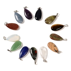 Gemstone Smooth Puffy Teardrop Charm Pendants, with Rhodium Plated Base Metal Pinch, Approx 15x30mm, Sell by Piece