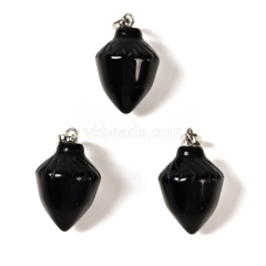 Green Aventurine Carved Pine Nuts Charm Pendants, with Rhodium Plated Base Metal Pinch, Approx 15x20mm, Sell by Piece