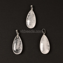 Gemstone Smooth Puffy Teardrop Charm Pendants, with Rhodium Plated Base Metal Pinch, Approx 15x30mm, Sell by Piece