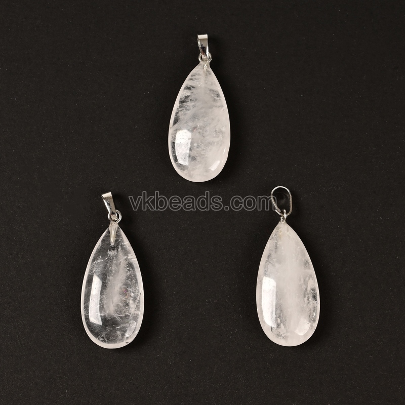 Gemstone Smooth Puffy Teardrop Charm Pendants, with Rhodium Plated Base Metal Pinch, Approx 15x30mm, Sell by Piece