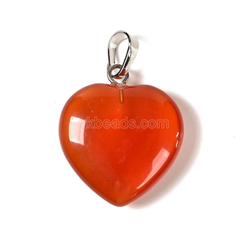 Dyed/Synthetic Gemstone Smooth Puffy Heart Charm Pendants, with Rhodium Plated Base Metal Pinch, Approx 20mm, Sell by Piece