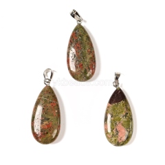 Gemstone Smooth Puffy Teardrop Charm Pendants, with Rhodium Plated Base Metal Pinch, Approx 15x30mm, Sell by Piece