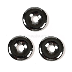 Gemstone Black Stone(Synthetic) Donut Charm Pendants, Approx 20mm, Sell by Piece