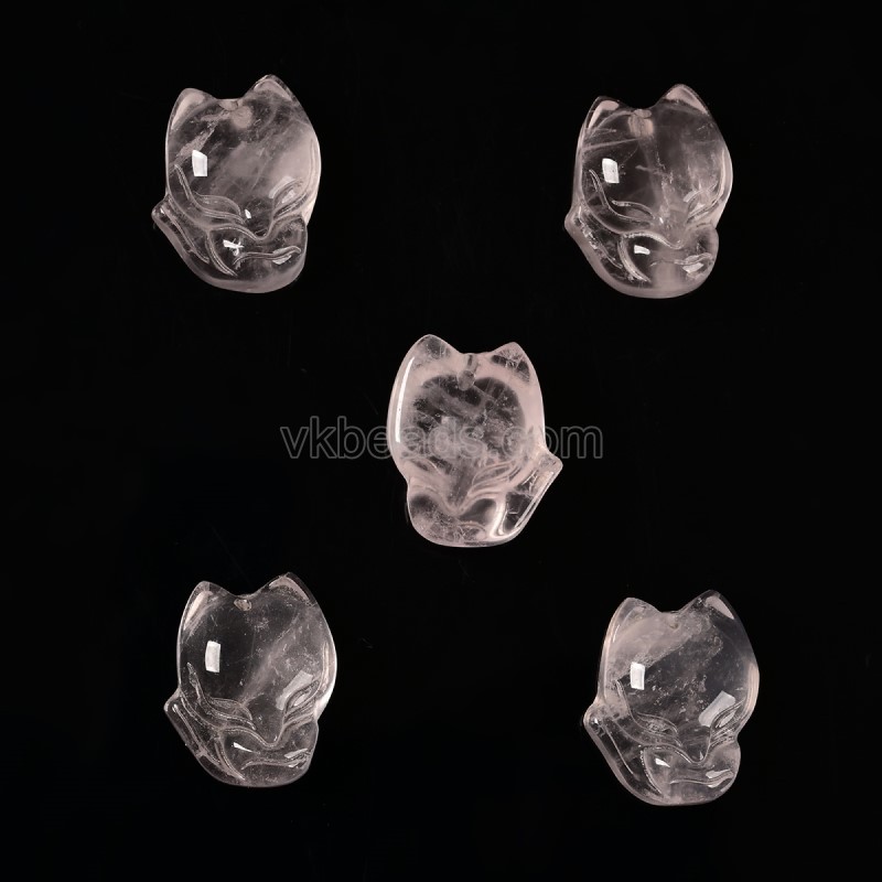 Rose Quartz Carved Charm Pendants, Fox, with Drilled Hole, Approx 16x21mm, Sell by Piece