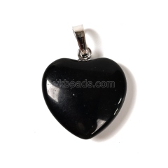 Dyed/Synthetic Gemstone Smooth Puffy Heart Charm Pendants, with Rhodium Plated Base Metal Pinch, Approx 20mm, Sell by Piece