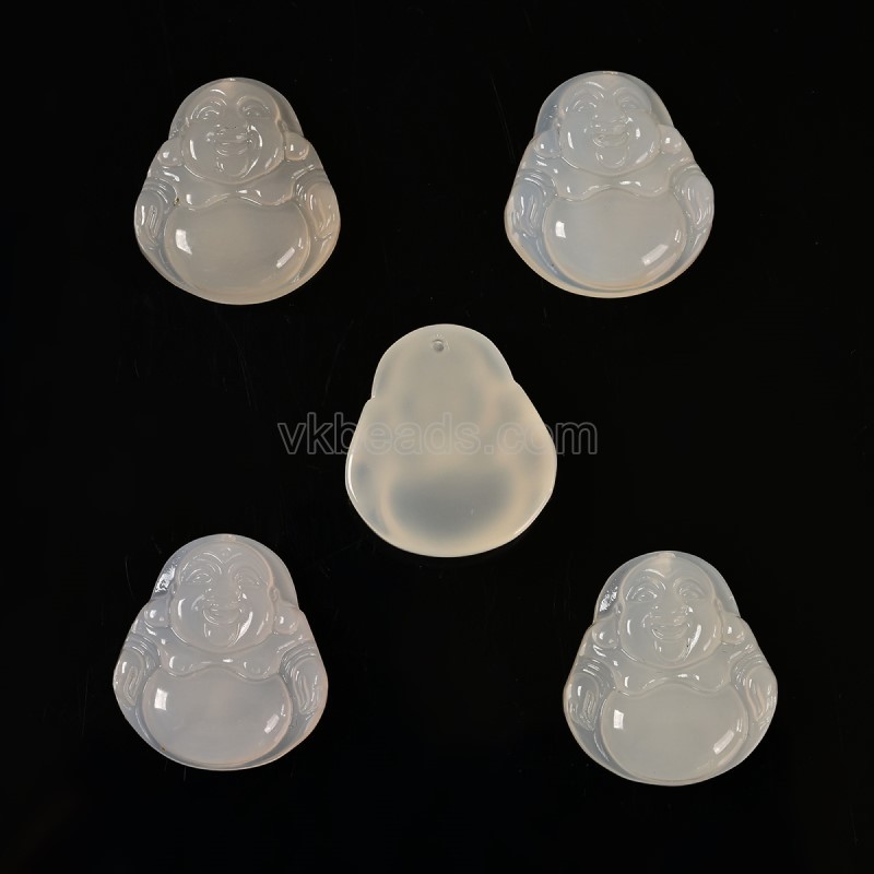 White Jade Carved Charm Pendants, Laughing Buddha, with Drilled Hole, Approx 25x27mm, Sell by Piece