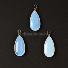 Gemstone Smooth Puffy Teardrop Charm Pendants, with Rhodium Plated Base Metal Pinch, Approx 15x30mm, Sell by Piece