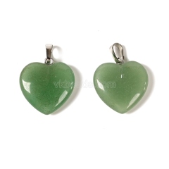 Natural Gemstone Smooth Puffy Heart Charm Pendants, with Rhodium Plated Base Metal Pinch, Approx 20mm, Sell by Piece