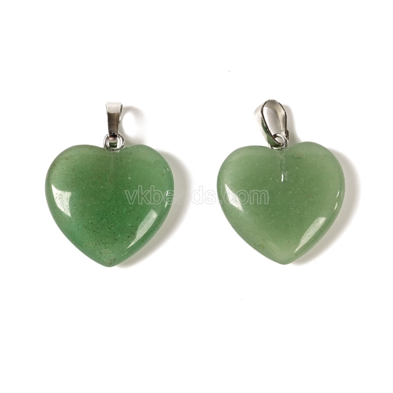Natural Gemstone Smooth Puffy Heart Charm Pendants, with Rhodium Plated Base Metal Pinch, Approx 20mm, Sell by Piece