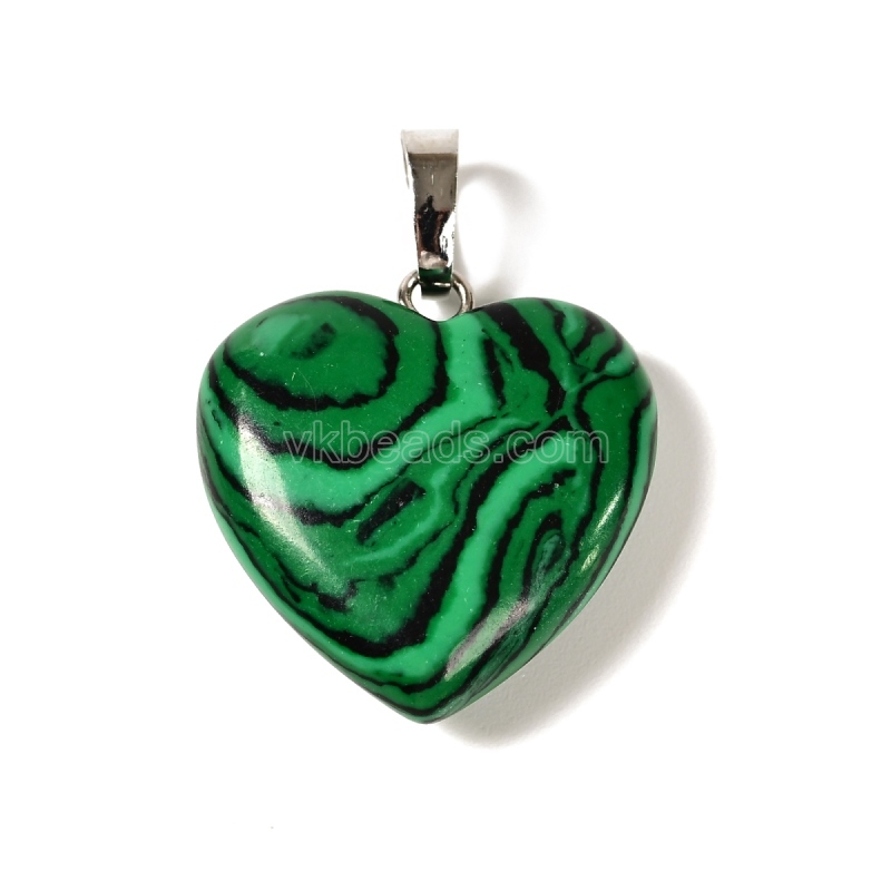 Dyed/Synthetic Gemstone Smooth Puffy Heart Charm Pendants, with Rhodium Plated Base Metal Pinch, Approx 20mm, Sell by Piece