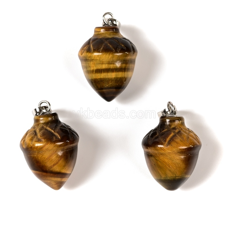 Green Aventurine Carved Pine Nuts Charm Pendants, with Rhodium Plated Base Metal Pinch, Approx 15x20mm, Sell by Piece