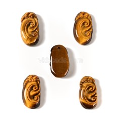 Yellow Tiger Eye Carved Charm Pendants, Ruyi, with Drilled Hole, Approx 17x32mm, Sell by Piece