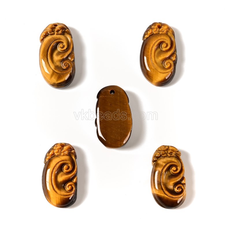 Yellow Tiger Eye Carved Charm Pendants, Ruyi, with Drilled Hole, Approx 17x32mm, Sell by Piece