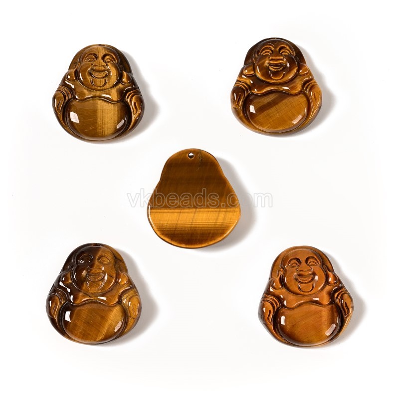Yellow Tiger Eye Carved Charm Pendants, Laughing Buddha, with Drilled Hole, Approx 26x28mm, Sell by Piece